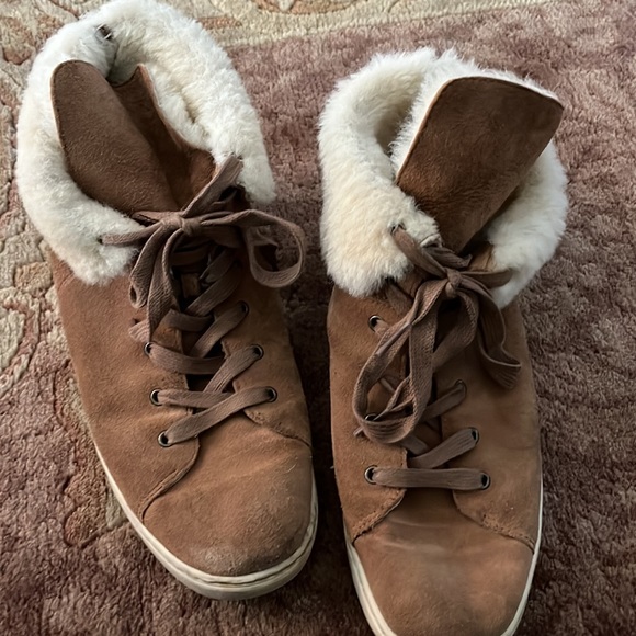 UGG CROFT HIGH TOP SNEAKER CHESTNUT BOOT BOOTIE SHEEPSKIN LEATHER SZ 12 - Picture 10 of 11